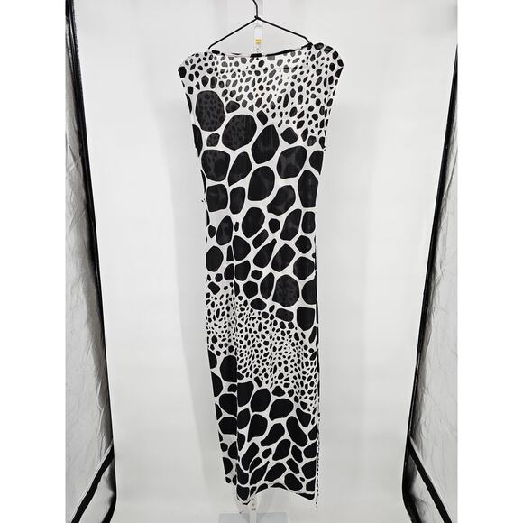 Touch Express Womens Sz M Sleeveless Maxi Dress Black White Animal Print NEW - Picture 4 of 4